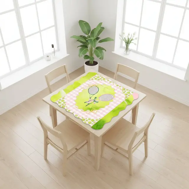 Splash Of Mahj And Color Co. Green And Pink Tennis Themed Scalloped Mahjong Mat