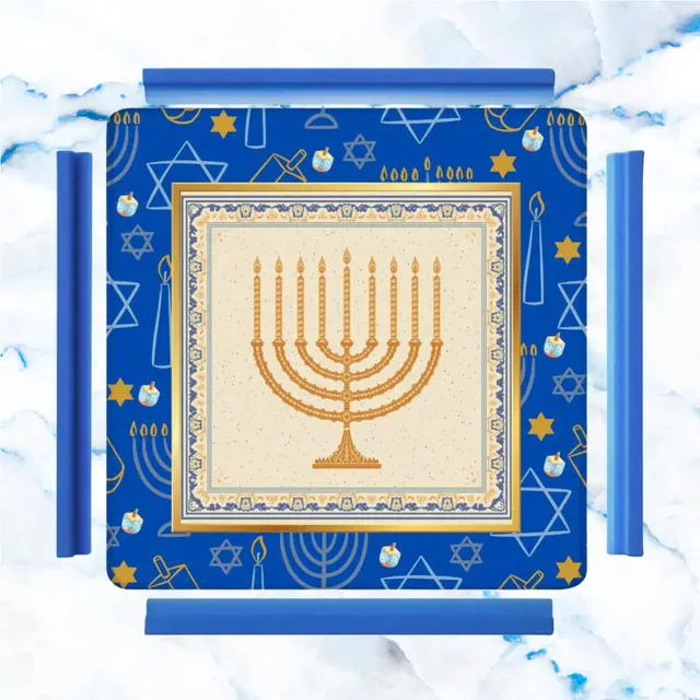 Splash Of Mahj And Color Co. Hanukkah Mahjong Mat With Menorah And Dreidels