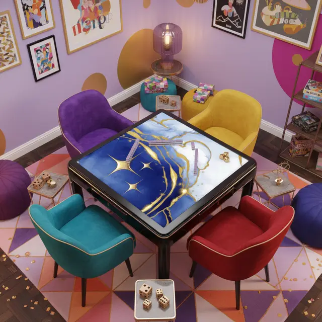 Splash Of Mahj And Color Co. Into The Mystic Marbled Blue Gold Mahjong Mat