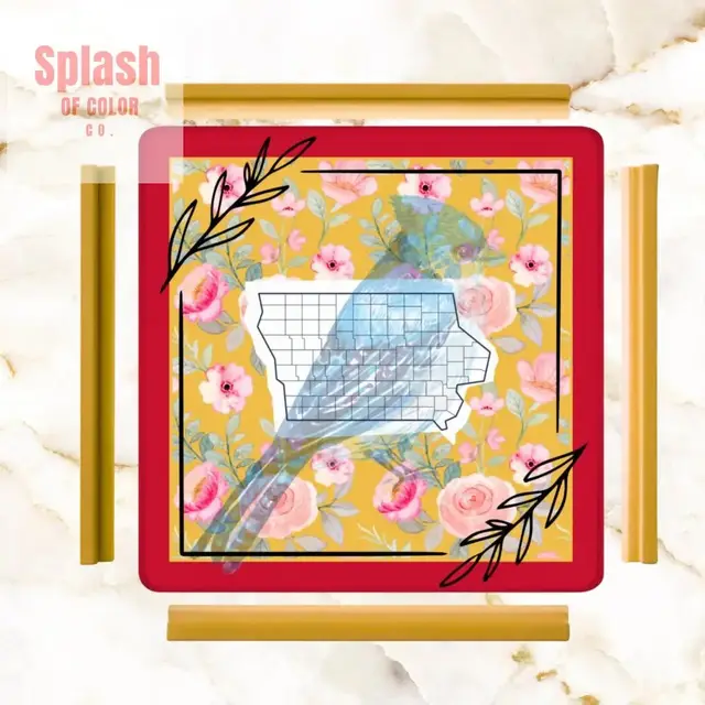 Splash Of Mahj And Color Co. Iowa State Pride, Red, Yellow Blue Bird Wild Rose Mahjong Mat