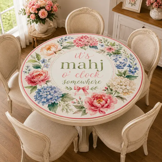 Splash Of Mahj And Color Co. It's Mahj O'Clock Somewhere Floral Round Mahjong Mat