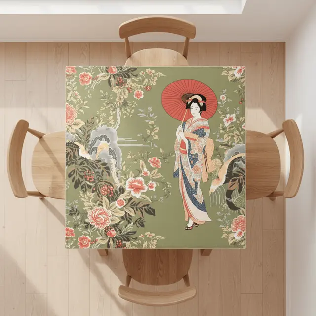 Splash Of Mahj And Color Co. Japanese Floral Geisha Girl Mahjong Mat