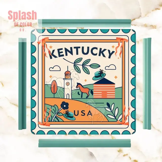 Splash Of Mahj And Color Co. Kentucky Racing Horse Mahjong Mat Whimsical Orange Teal Mahj Mat