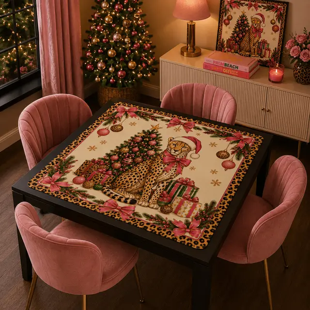 Splash Of Mahj And Color Co. Leopard Luxe Holiday Collection Holiday Christmas Mahjong Mat