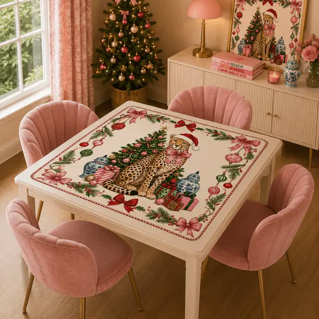 Splash Of Mahj And Color Co. Leopard Luxe Holiday Collection Mahjong Christmas Mat
