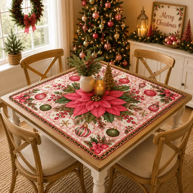 Splash Of Mahj And Color Co. Leopard Luxe Poinsetta Mahjong Christmas Mat