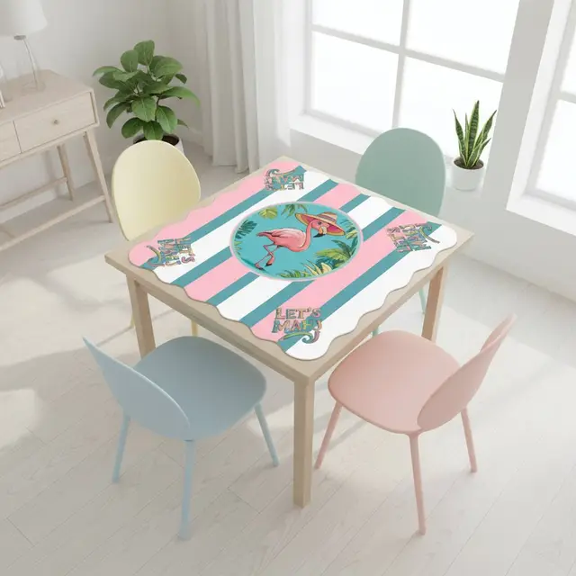 Splash Of Mahj And Color Co. Let's Mahj Tropical Flamingo Pink And White Striped Scalloped Mahjong Mat