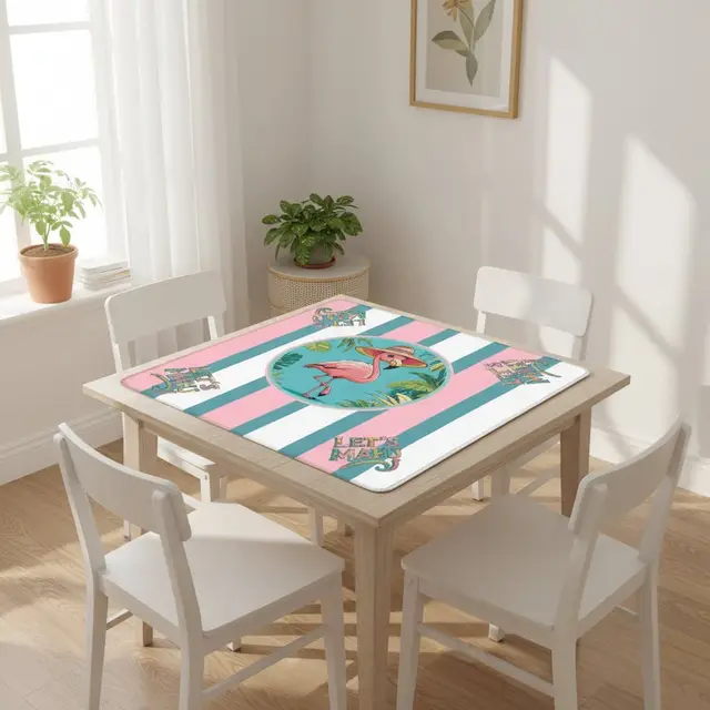 Splash Of Mahj And Color Co. Let's Mahj, Tropical Flamingo Pink, White And Aqua Mahjong Mat