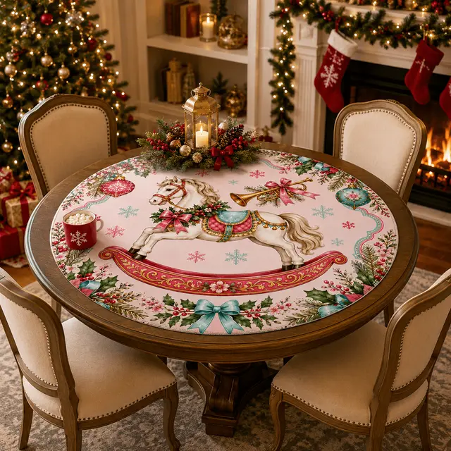 Splash Of Mahj And Color Co. Magical Christmas Rocking Horse Round Mahjong Mat