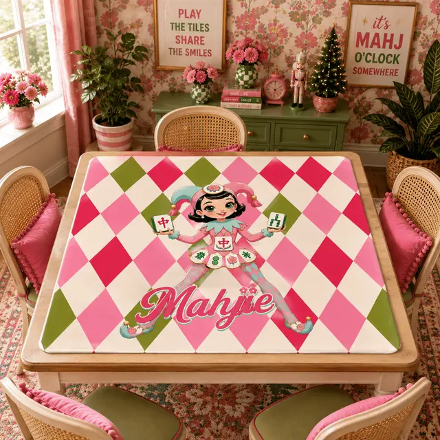 Splash Of Mahj And Color Co. Mahjie The Mascot Harlequin Designed Whimsical Mahjong Mat