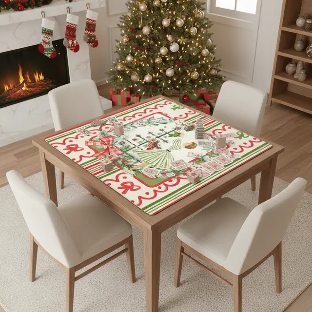 Splash Of Mahj And Color Co. Mahjong Christmas Mat, Books Nooks Nostalgic Vintage Christmas