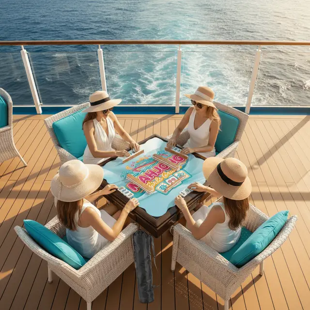 Splash Of Mahj And Color Co. Mahjong Girls Cruise, Scalloped Mahjong Mat
