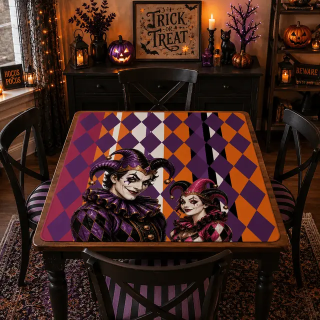 Splash Of Mahj And Color Co. Mahjong Halloween Joker Jesters Harlequin Designed Mahj Mat