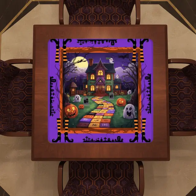 Splash Of Mahj And Color Co. Mahjong Halloween Mat Limited Edition, Spooky Mahj House, Whimsical Game Play