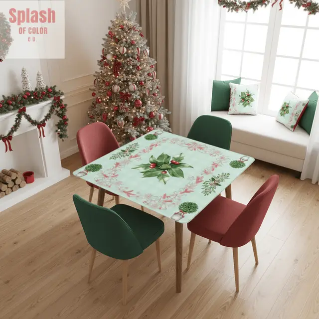 Splash Of Mahj And Color Co. Mahjong Holiday Mat, Winterberry Watercolor Festive Mahj Game Night Mat