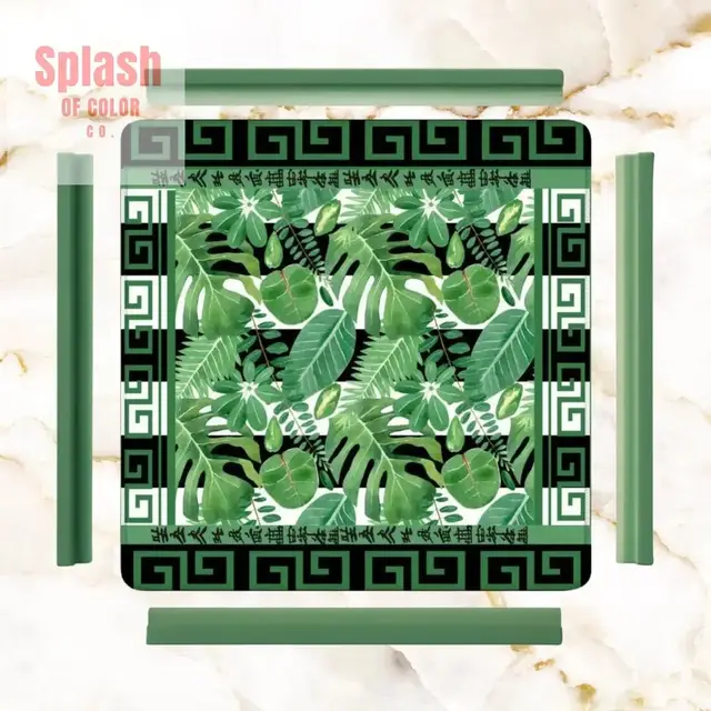 Splash Of Mahj And Color Co. Mahjong Mat Black And Green Tropical Asian Border, Mahj Mat