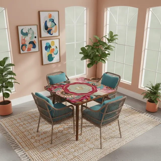 Splash Of Mahj And Color Co. Mahjong Mat Bohemian Jeweled Tones, Fusia, Pink, Teal Reddish, Watercolor Mahj Game Night Mat