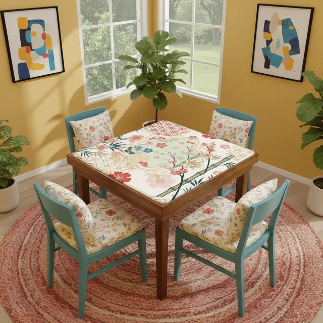 Splash Of Mahj And Color Co. Mahjong Mat Cherry Blossom Asian Designed Floral Bamboo Mahj Game Mat