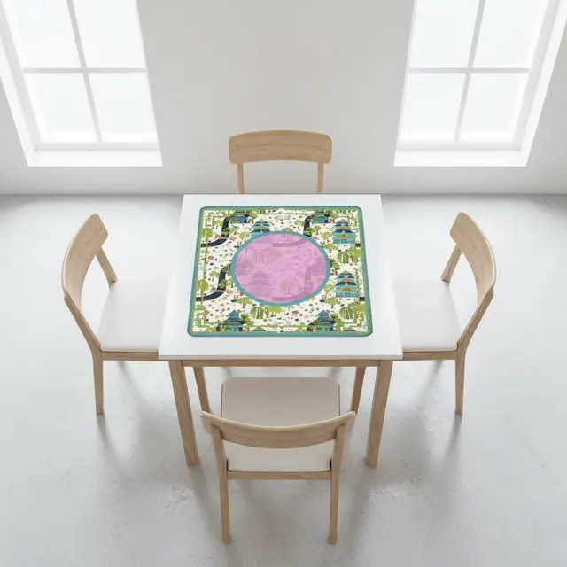 Splash Of Mahj And Color Co. Mahjong Mat Chinoiserie Pagoda Asian Garden
