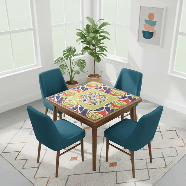 Splash Of Mahj And Color Co. Mahjong Mat, Coral Blue Abstract Floral Modern Mahjong Mat