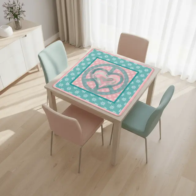 Splash Of Mahj And Color Co. Mahjong Mat Daisy Flower Pink, Teal Peace And Love Mahj Game Mat