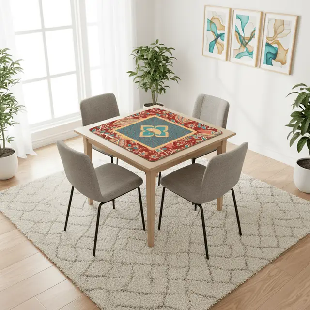 Splash Of Mahj And Color Co. Mahjong Mat Floral Mandarin Asian Zen, Teal, Coral, Rust Mahj Game Mat