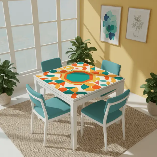 Splash Of Mahj And Color Co. Mahjong Mat Geometric Color Splash Mahjong Mat – Teal, Yellow & Orange