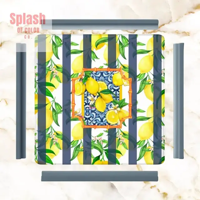 Splash Of Mahj And Color Co. Mahjong Mat Lemon Zest Preppy Blue Striped Lemon Mahj Mat