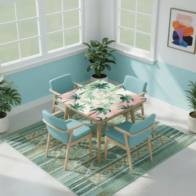 Splash Of Mahj And Color Co. Mahjong Mat Palm Beach Watercolor Pastel Preppy Style Palm Tree Mahjong Mat