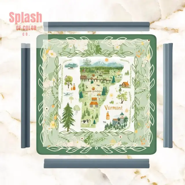 Splash Of Mahj And Color Co. Mahjong Mat State Of Vermont Green Floral Preppy Pride Mahj Mat