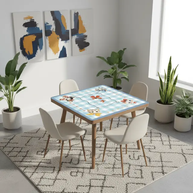 Splash Of Mahj And Color Co. Mahjong Mat Vintage Whimsical Kittens, Blue White Gingham Preppy Check Mahj Mat