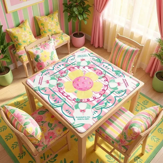 Splash Of Mahj And Color Co. Mahjong Pickleball By Day, Mahj By Night, Whimsical Fun Mahjong Mat