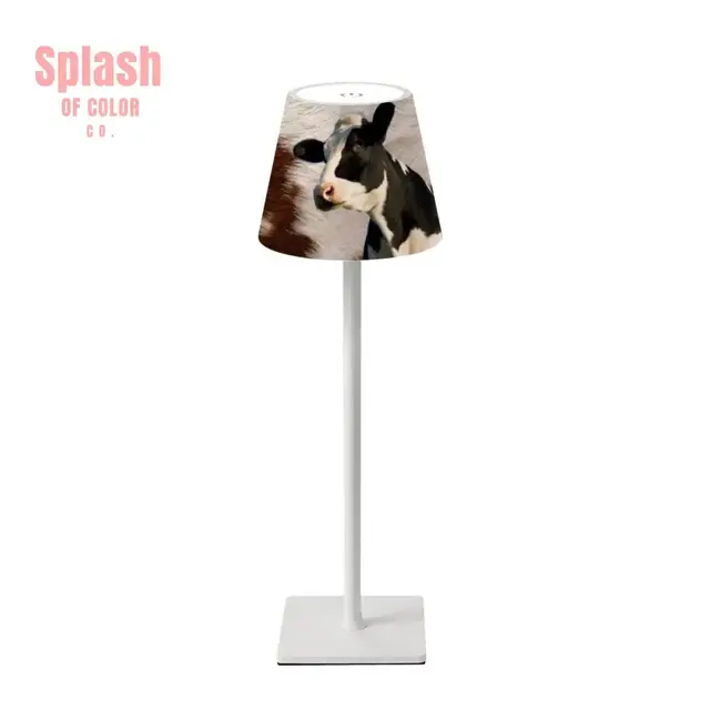 Splash Of Mahj And Color Co. Mahjong Table Mat Lamp, Cow Print And Funny Cow Rustic Style LED Cordless Table Lamp