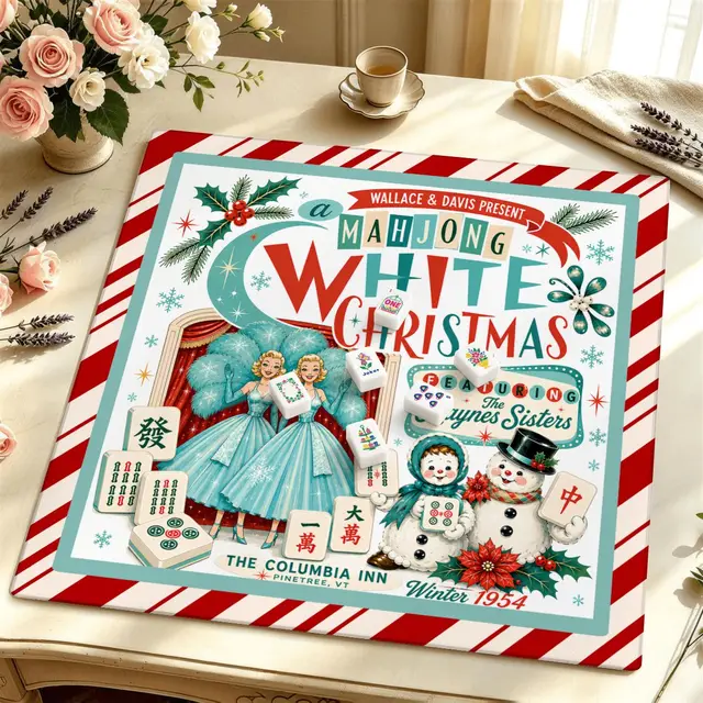 Splash Of Mahj And Color Co. Mahjong White Nostalgic Christmas Haynes Sisters Mahjong Mat Sleek Surface