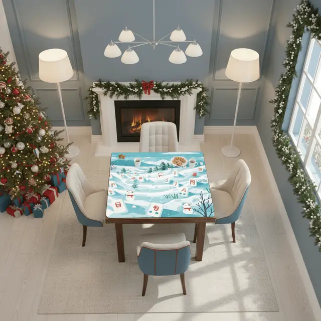 Splash Of Mahj And Color Co. Mahjong Winter Wonderland Whimsical Snowboarding Mahj Game Mat