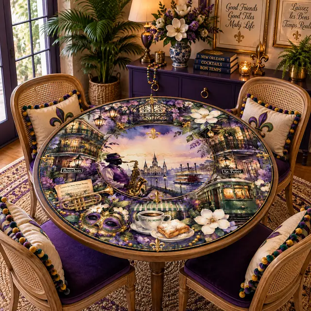 Splash Of Mahj And Color Co. Mardi Gras On Bourbon Street Round Mahjong Mat