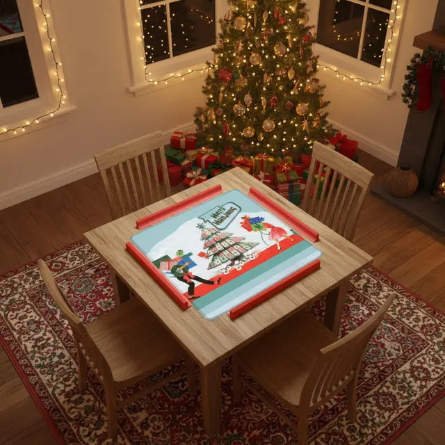 Splash Of Mahj And Color Co. Merry Mahjong Mat, Quirky Fun Modern Holiday Mahj Party Game Night Mat