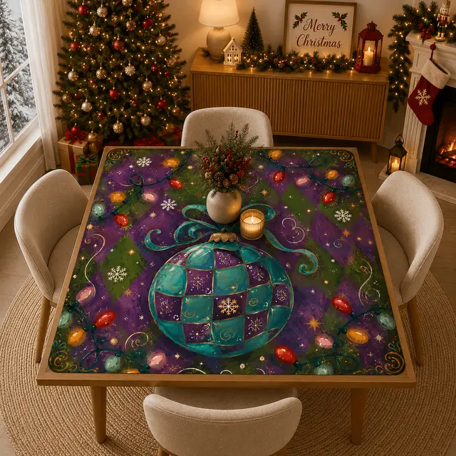 Splash Of Mahj And Color Co. Merry Modernist Purple Green Whimsical Christmas Mahjong Mat