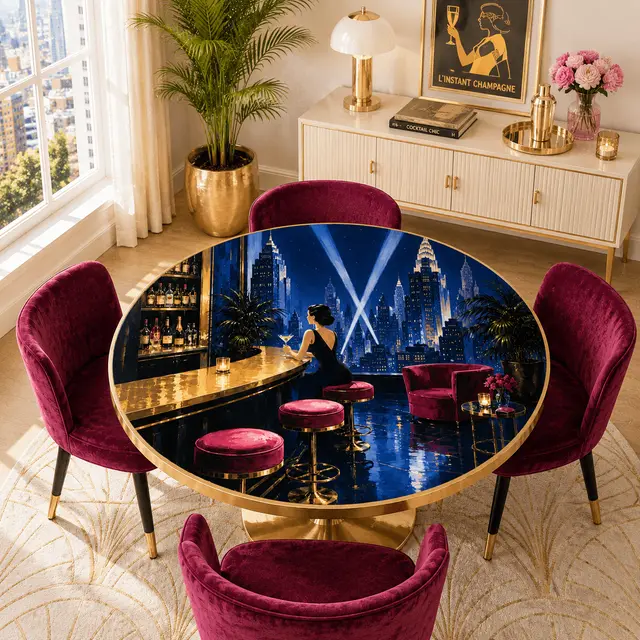 Splash Of Mahj And Color Co. Midnight At The Oasis Art Deco Glam Round Mahjong Mat