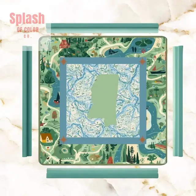 Splash Of Mahj And Color Co. Mississippi Queen Mahjong Mat, River Blue Green Mahj Game Mat
