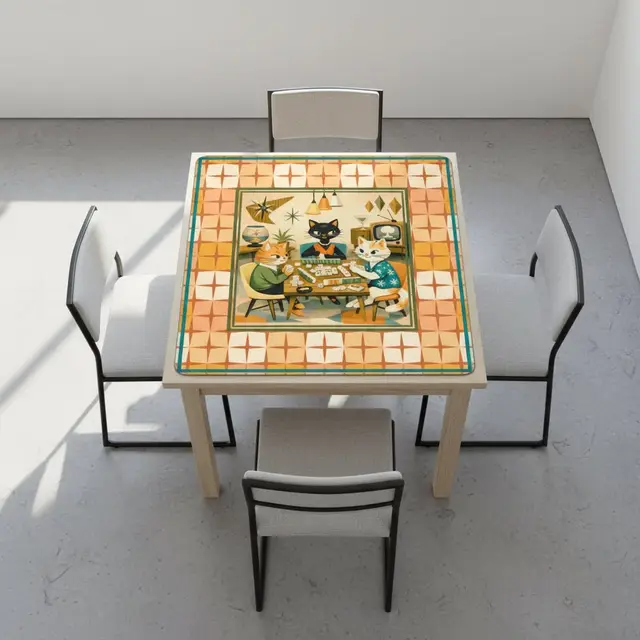 Splash Of Mahj And Color Co. Modcentric Nostalgic Kitty Cats Modern Mahjong Mat