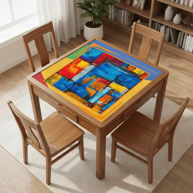 Splash Of Mahj And Color Co. Modern Abstract Yellow, Green Blue, Red Artistic Mahjong Mat