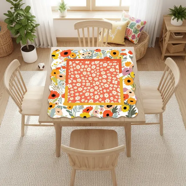 Splash Of Mahj And Color Co. Modern Daisy Preppy Sunshine Scalloped Mahjong Mat