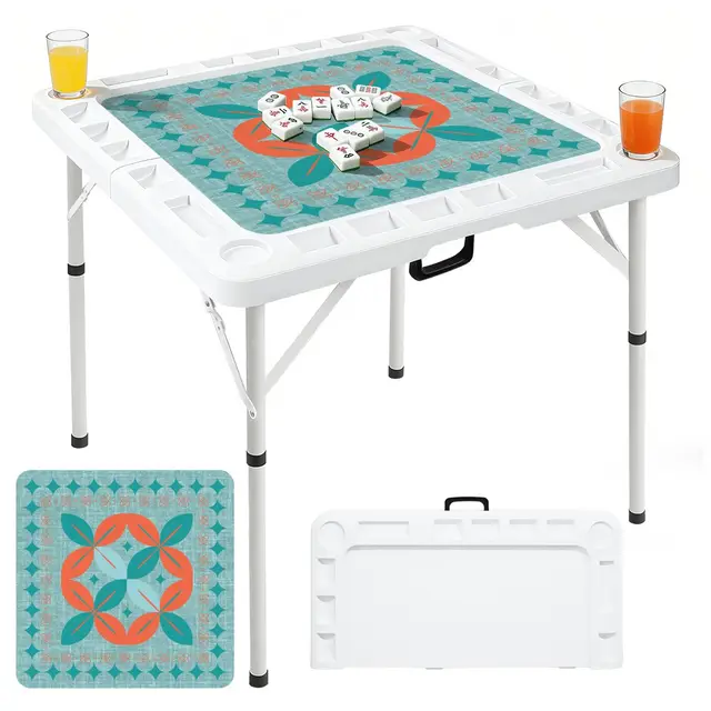 Splash Of Mahj And Color Co. Modern Norwegian Flower Mini Mahj Mat And Foldable Mahjong Table