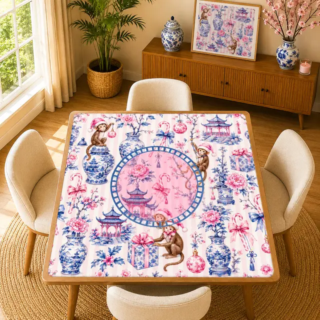 Splash Of Mahj And Color Co. Monkey Elves Chinoiserie Holiday Mahjong Mat