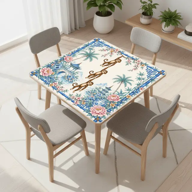 Splash Of Mahj And Color Co. Monkey See, Monkey Mahj Chinoiserie Mahjong Mat