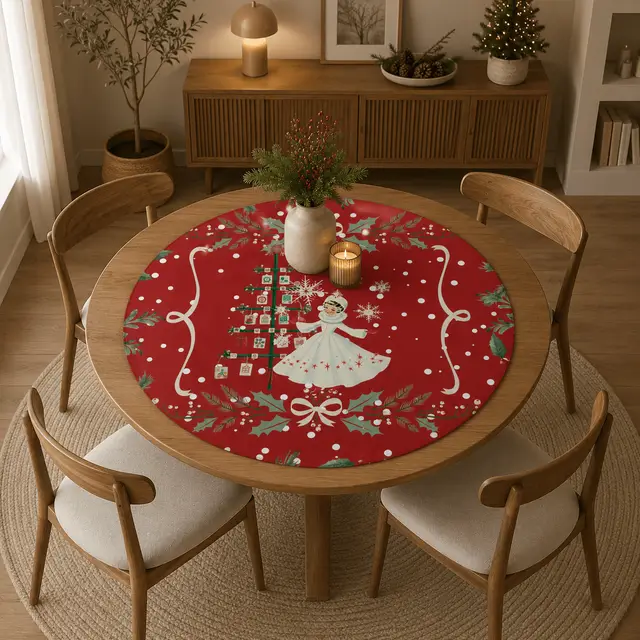 Splash Of Mahj And Color Co. Nostalgic Christmas Red Holiday Round Mahjong Mat