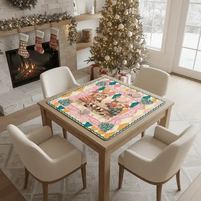 Splash Of Mahj And Color Co. Oh Deer Christmas Mahjong Mat, Argyle Pastels And Whimsical Reindeer
