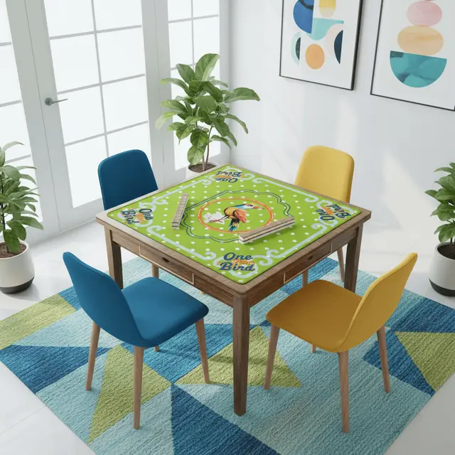 Splash Of Mahj And Color Co. One Bam Bird Citrus Green Polka A Dot Preppy Whimsical Mahjong Mat