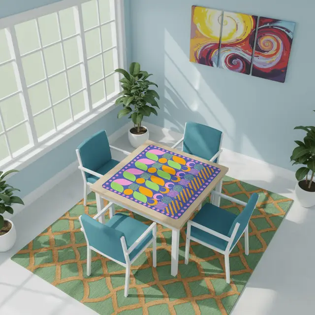 Splash Of Mahj And Color Co. Palm Beach Style Modern Mahjong Mat, Preppy Pink Orange, Green Mahj Game Mat